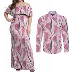 Australia Kangaroo Paws Couples Matching Off Shoulder Maxi Dress and Long Sleeve Button Shirt Aussie Native Flowers Indigenous Art - Aussie Hoodie