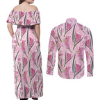 Australia Kangaroo Paws Couples Matching Off Shoulder Maxi Dress and Long Sleeve Button Shirt Aussie Native Flowers Indigenous Art - Aussie Hoodie