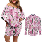 Australia Kangaroo Paws Couples Matching Off Shoulder Short Dress and Long Sleeve Button Shirt Aussie Native Flowers Indigenous Art - Aussie Hoodie