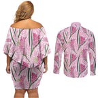 Australia Kangaroo Paws Couples Matching Off Shoulder Short Dress and Long Sleeve Button Shirt Aussie Native Flowers Indigenous Art - Aussie Hoodie