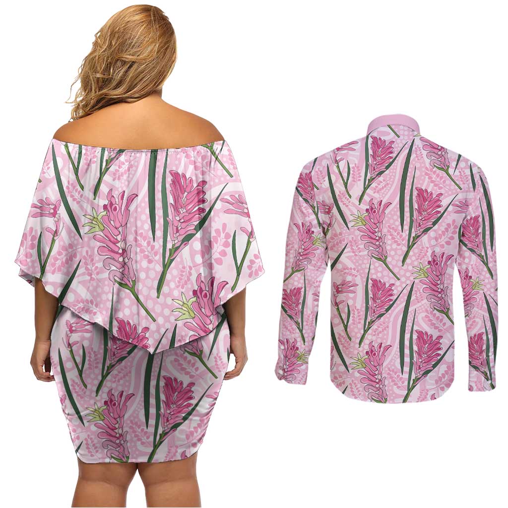 Australia Kangaroo Paws Couples Matching Off Shoulder Short Dress and Long Sleeve Button Shirt Aussie Native Flowers Indigenous Art - Aussie Hoodie