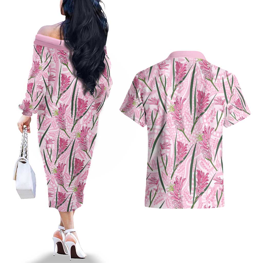 Australia Kangaroo Paws Couples Matching Off The Shoulder Long Sleeve Dress and Hawaiian Shirt Aussie Native Flowers Indigenous Art - Aussie Hoodie