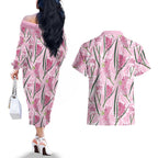 Australia Kangaroo Paws Couples Matching Off The Shoulder Long Sleeve Dress and Hawaiian Shirt Aussie Native Flowers Indigenous Art - Aussie Hoodie