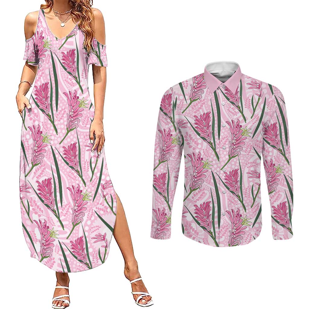 Australia Kangaroo Paws Couples Matching Summer Maxi Dress and Long Sleeve Button Shirt Aussie Native Flowers Indigenous Art - Aussie Hoodie