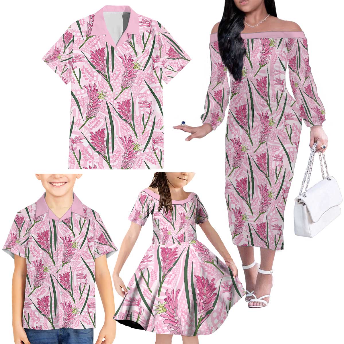 Australia Kangaroo Paws Family Matching Off The Shoulder Long Sleeve Dress and Hawaiian Shirt Aussie Native Flowers Indigenous Art - Aussie Hoodie