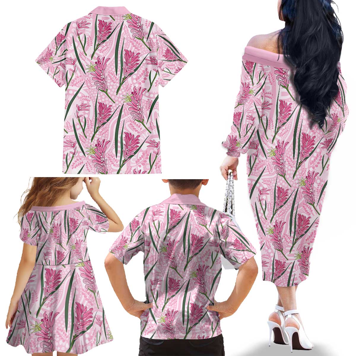 Australia Kangaroo Paws Family Matching Off The Shoulder Long Sleeve Dress and Hawaiian Shirt Aussie Native Flowers Indigenous Art - Aussie Hoodie