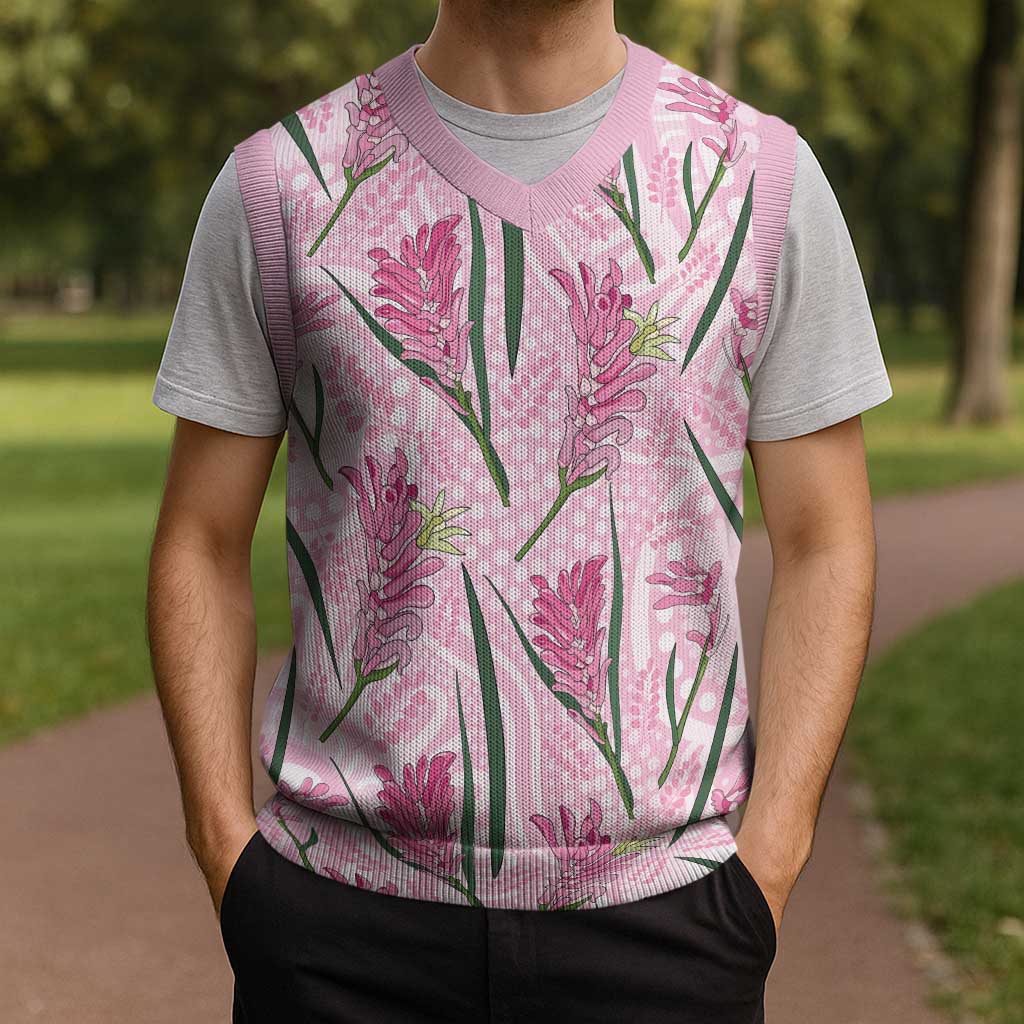 Australia Kangaroo Paws Christmas Knitted V-Neck Vest Aussie Native Flowers Indigenous Art - Aussie Hoodie