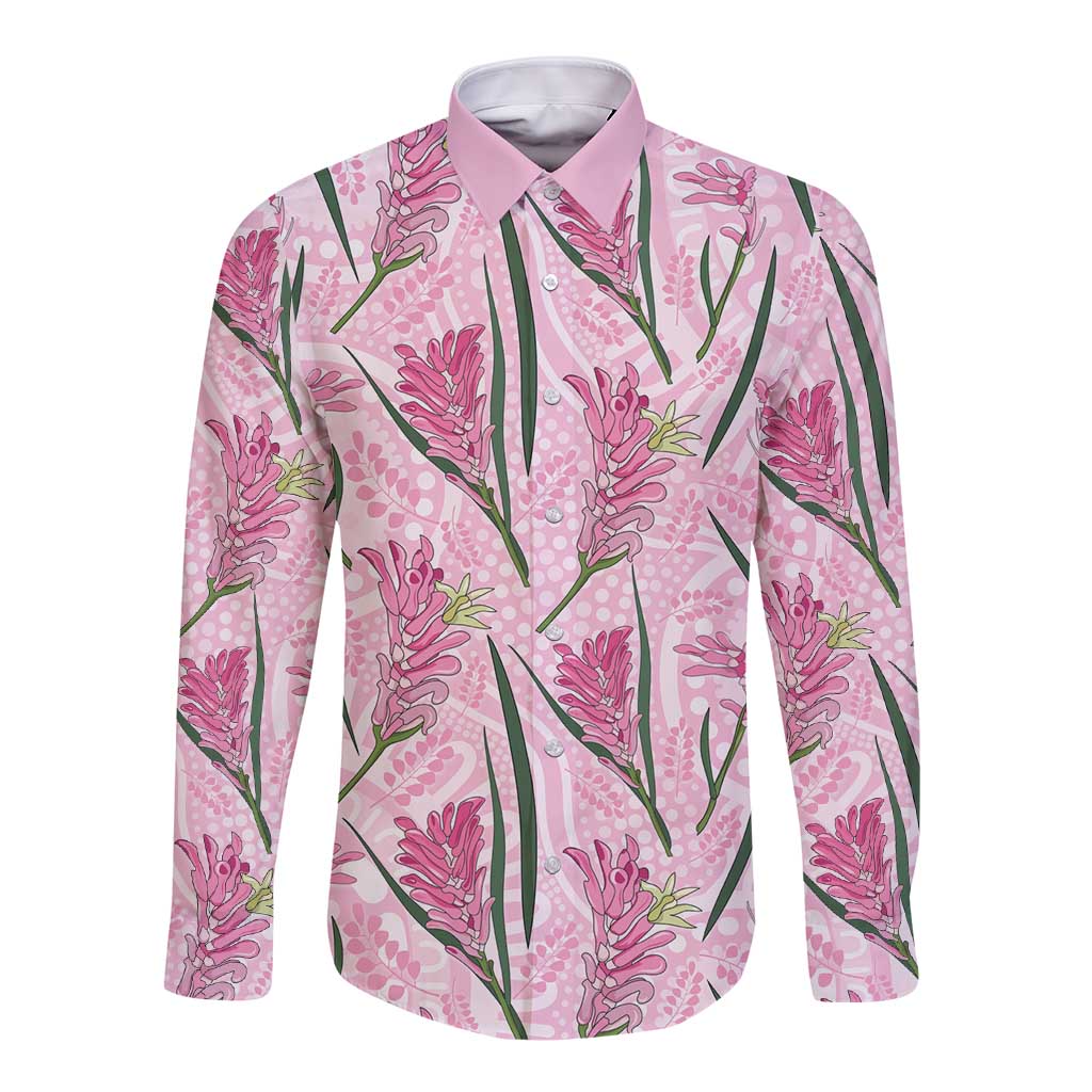 Australia Kangaroo Paws Long Sleeve Button Shirt Aussie Native Flowers Indigenous Art - Aussie Hoodie