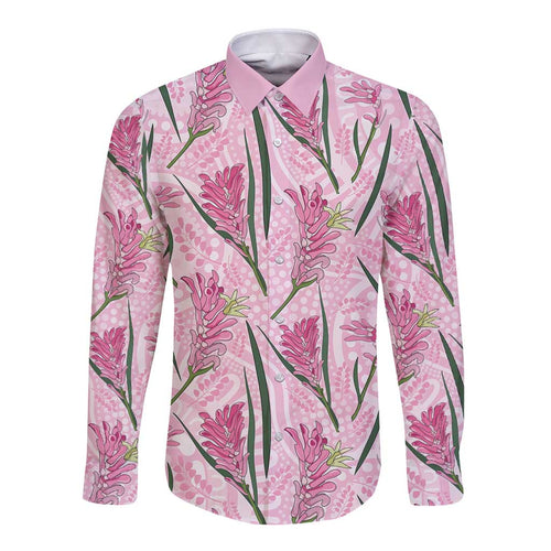 Australia Kangaroo Paws Long Sleeve Button Shirt Aussie Native Flowers Indigenous Art - Aussie Hoodie