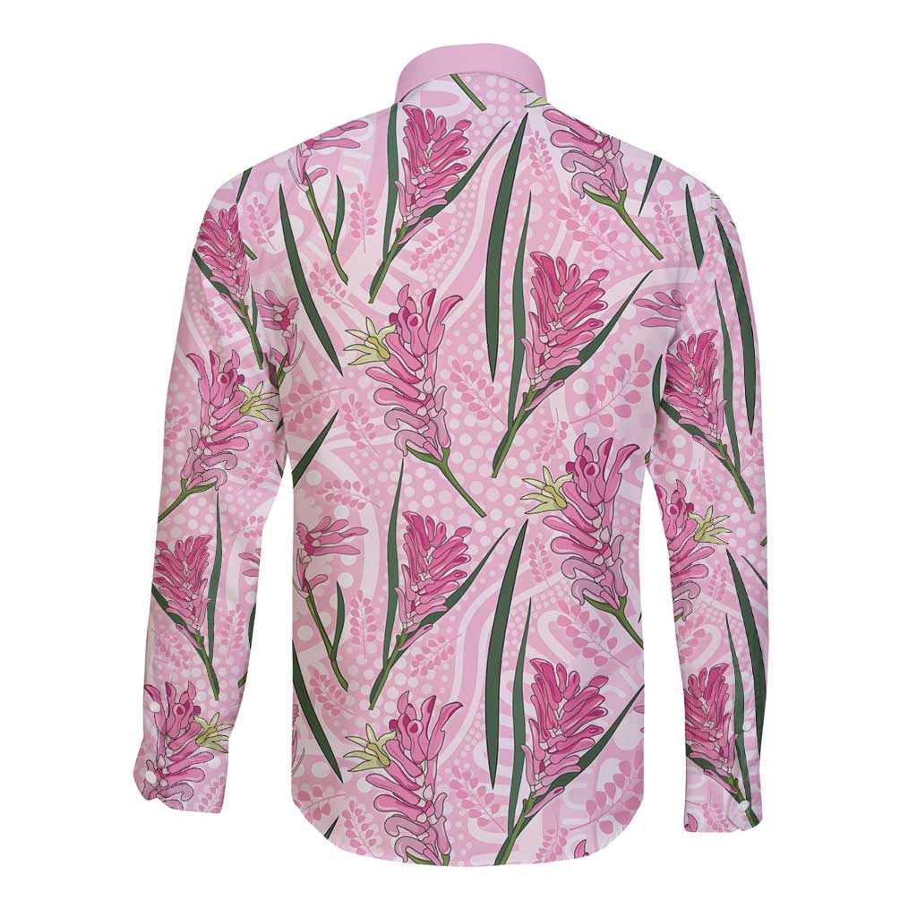 Australia Kangaroo Paws Long Sleeve Button Shirt Aussie Native Flowers Indigenous Art - Aussie Hoodie