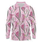 Australia Kangaroo Paws Long Sleeve Polo Shirt Aussie Native Flowers Indigenous Art - Aussie Hoodie