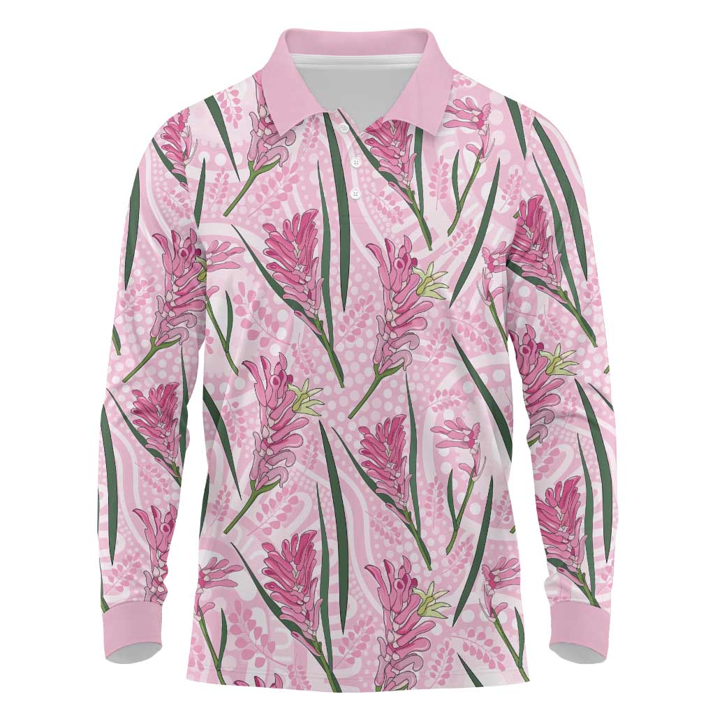 Australia Kangaroo Paws Long Sleeve Polo Shirt Aussie Native Flowers Indigenous Art - Aussie Hoodie