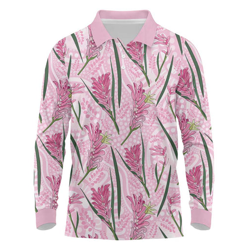 Australia Kangaroo Paws Long Sleeve Polo Shirt Aussie Native Flowers Indigenous Art - Aussie Hoodie