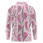 Australia Kangaroo Paws Long Sleeve Polo Shirt Aussie Native Flowers Indigenous Art - Aussie Hoodie