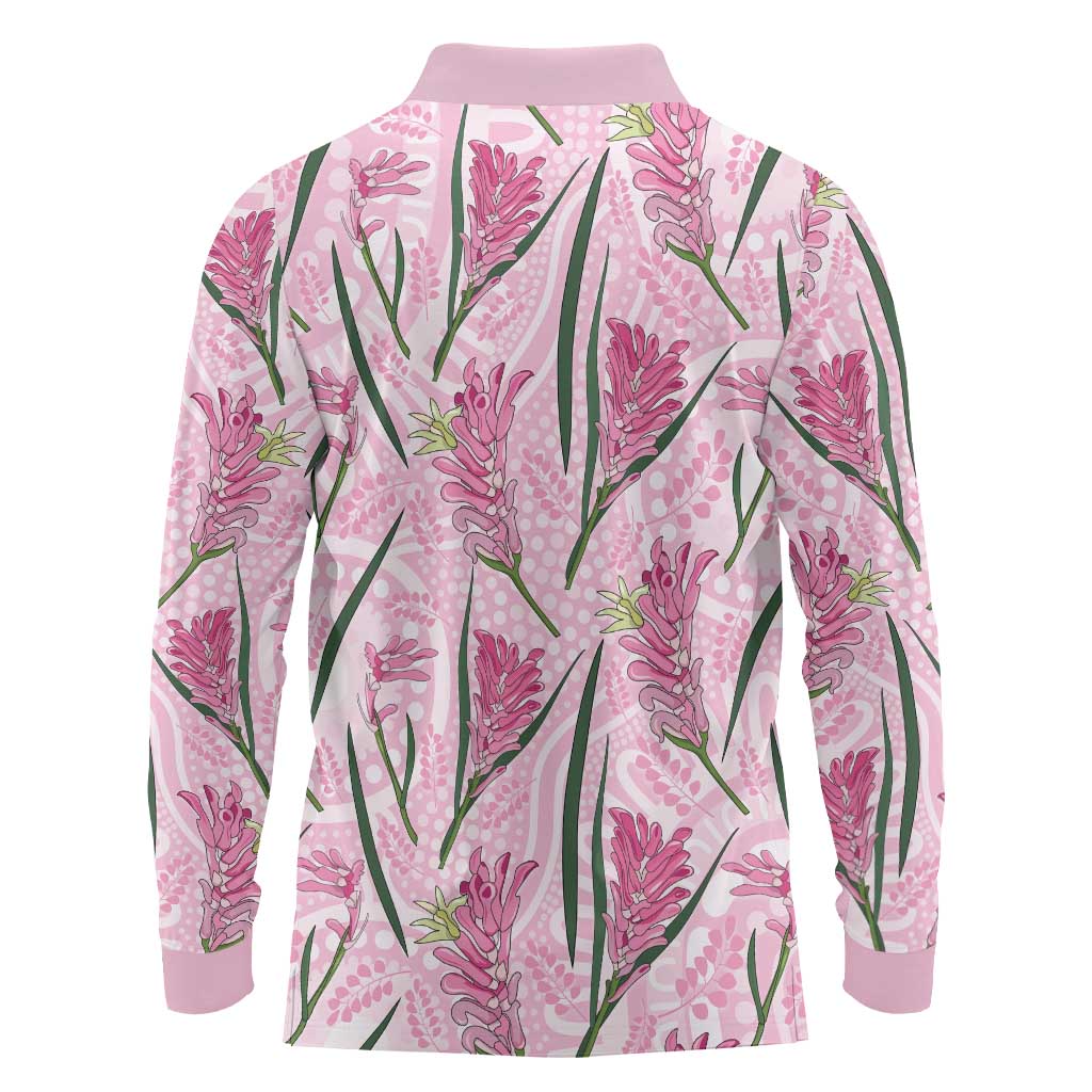 Australia Kangaroo Paws Long Sleeve Polo Shirt Aussie Native Flowers Indigenous Art - Aussie Hoodie