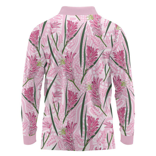 Australia Kangaroo Paws Long Sleeve Polo Shirt Aussie Native Flowers Indigenous Art - Aussie Hoodie