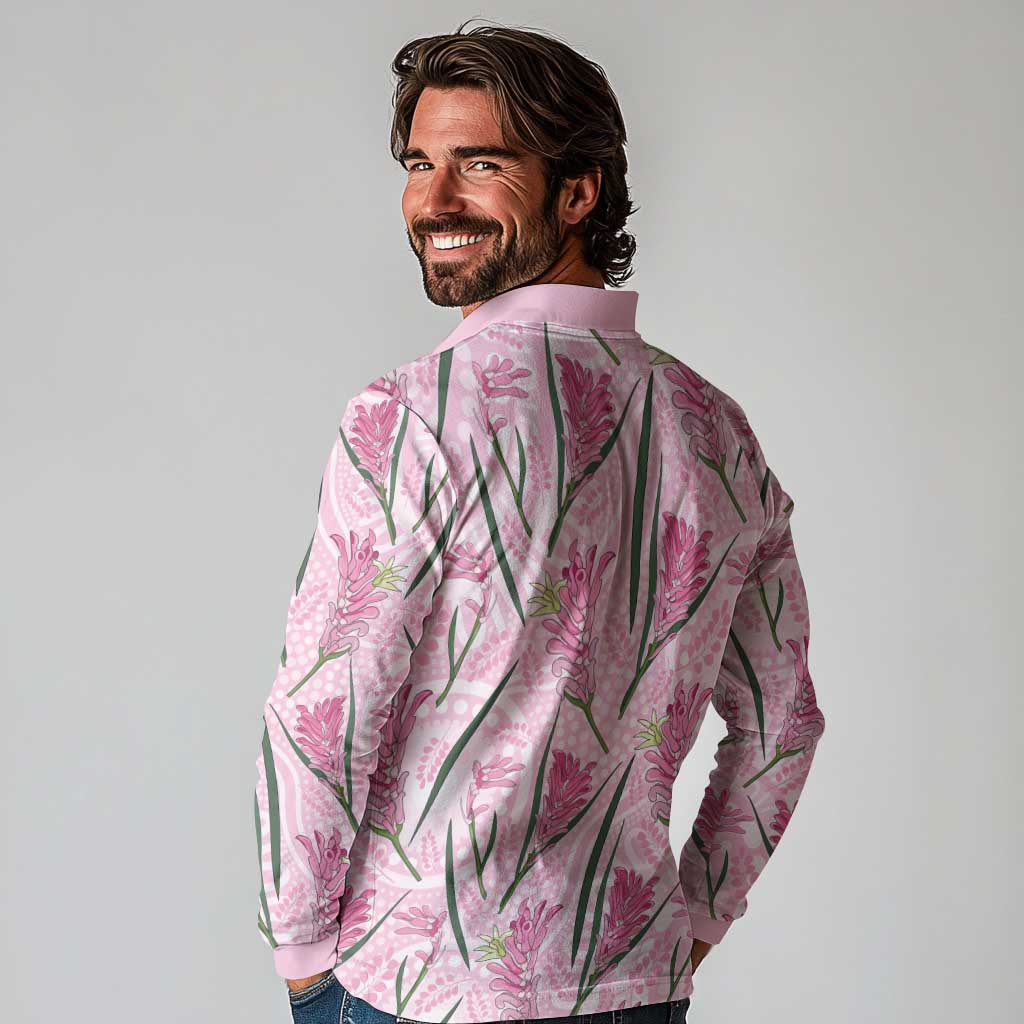 Australia Kangaroo Paws Long Sleeve Polo Shirt Aussie Native Flowers Indigenous Art - Aussie Hoodie