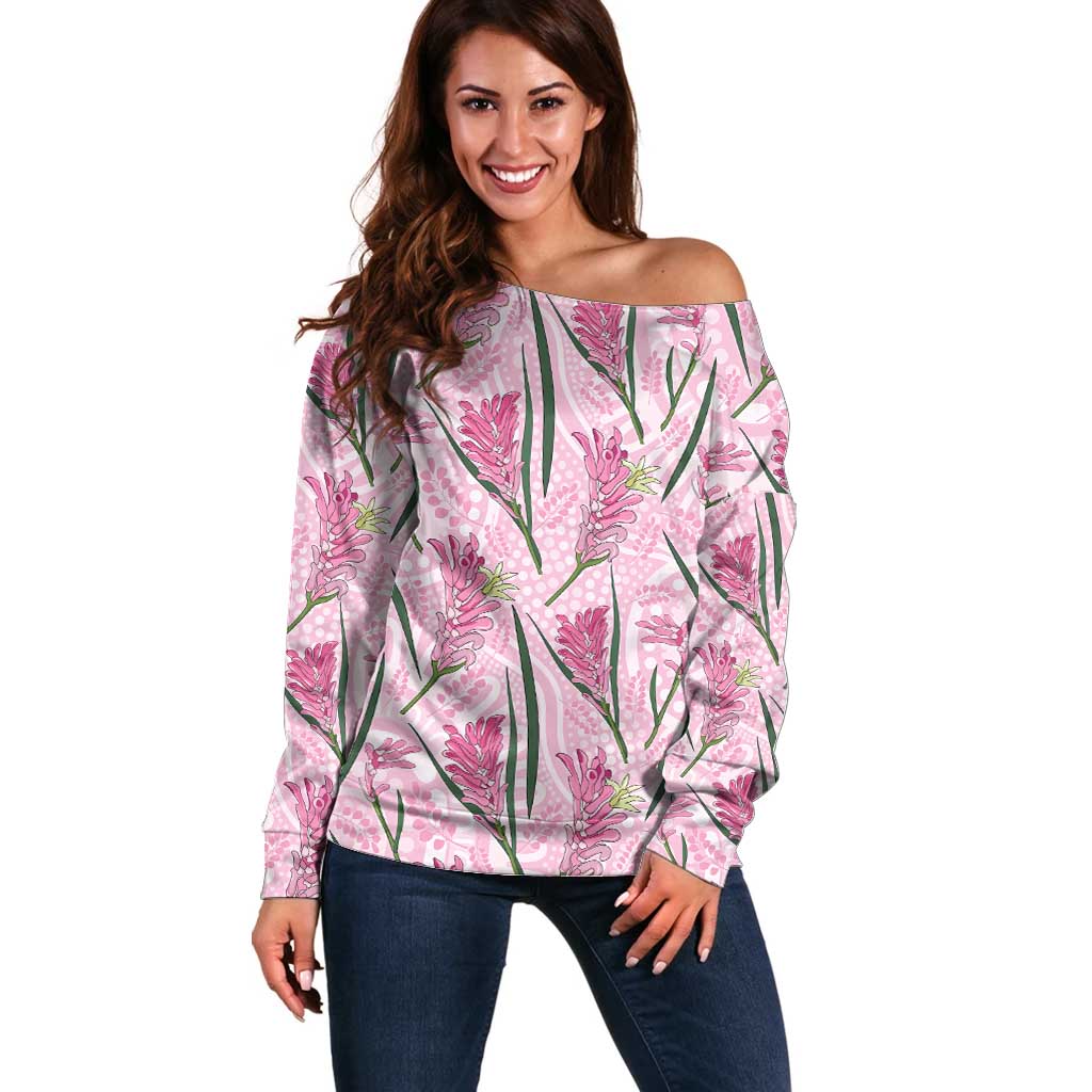 Australia Kangaroo Paws Off Shoulder Sweater Aussie Native Flowers Indigenous Art - Aussie Hoodie