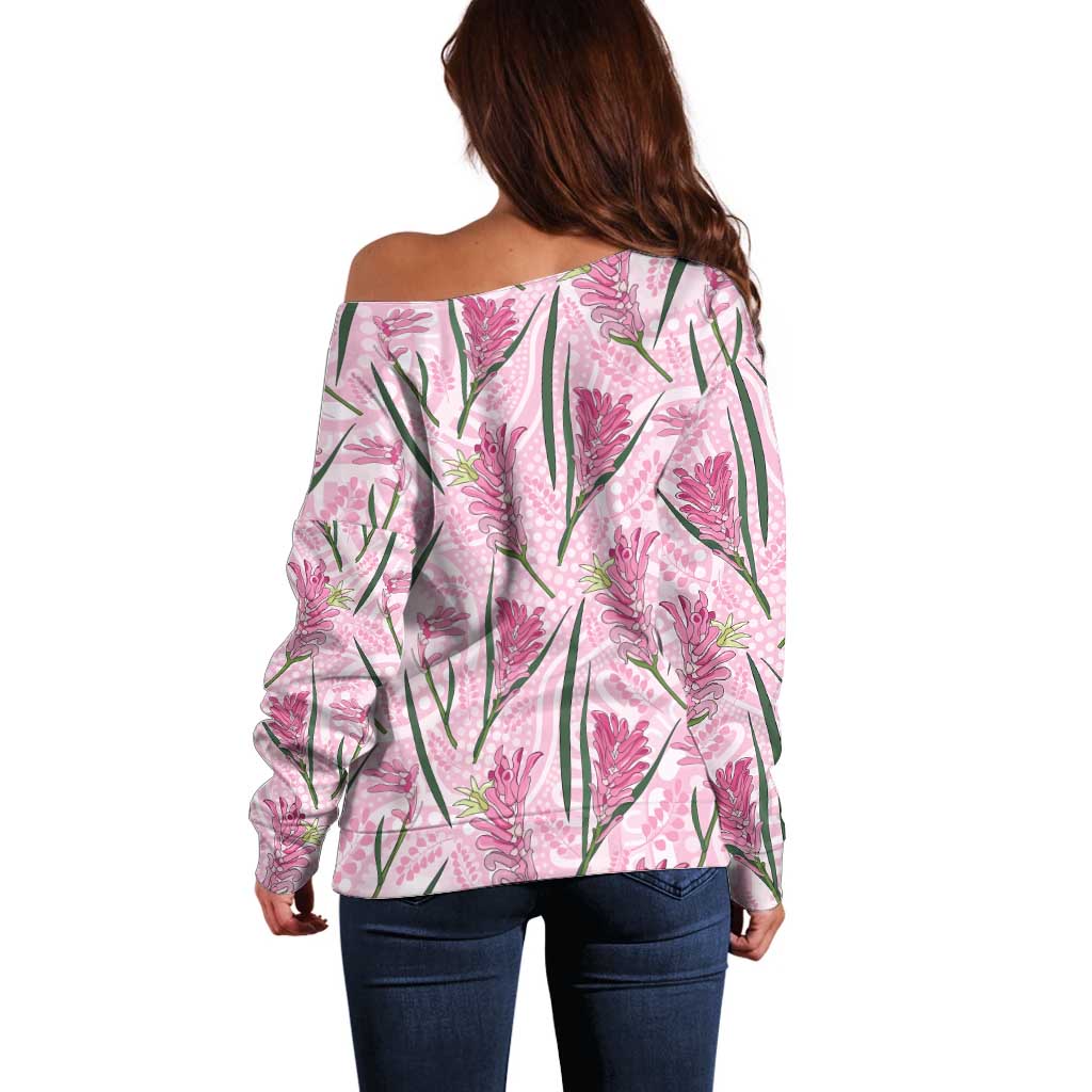 Australia Kangaroo Paws Off Shoulder Sweater Aussie Native Flowers Indigenous Art - Aussie Hoodie