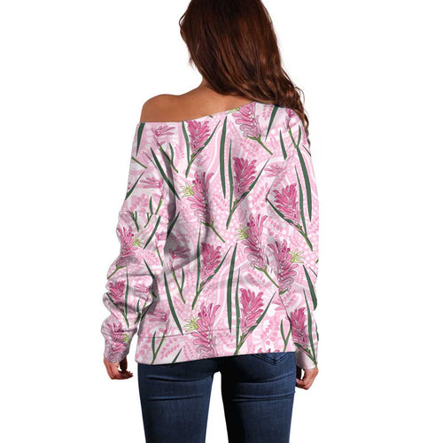 Australia Kangaroo Paws Off Shoulder Sweater Aussie Native Flowers Indigenous Art - Aussie Hoodie