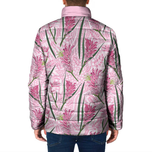 Australia Kangaroo Paws Padded Jacket Aussie Native Flowers Indigenous Art - Aussie Hoodie