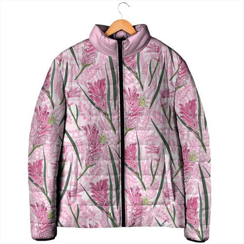 Australia Kangaroo Paws Padded Jacket Aussie Native Flowers Indigenous Art - Aussie Hoodie