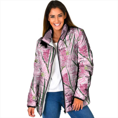 Australia Kangaroo Paws Padded Jacket Aussie Native Flowers Indigenous Art - Aussie Hoodie