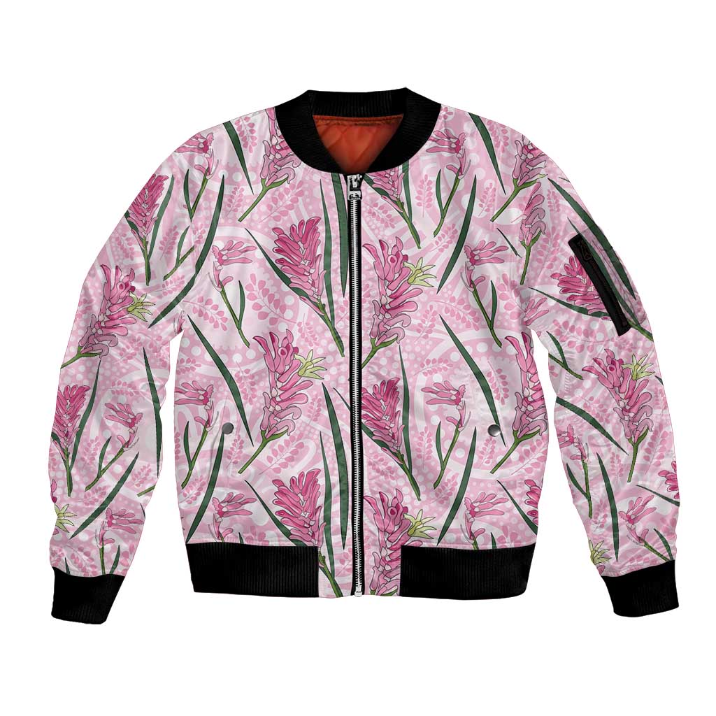 Australia Kangaroo Paws Sleeve Zip Bomber Jacket Aussie Native Flowers Indigenous Art - Aussie Hoodie