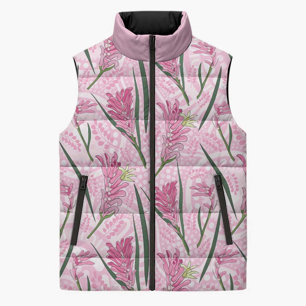 Australia Kangaroo Paws Sleeveless Puffer Jacket Aussie Native Flowers Indigenous Art - Aussie Hoodie