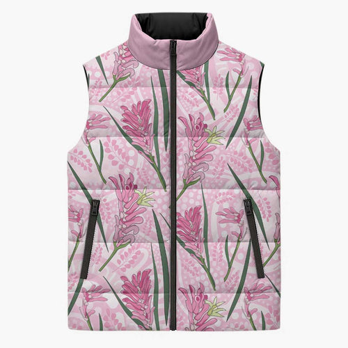 Australia Kangaroo Paws Sleeveless Puffer Jacket Aussie Native Flowers Indigenous Art - Aussie Hoodie