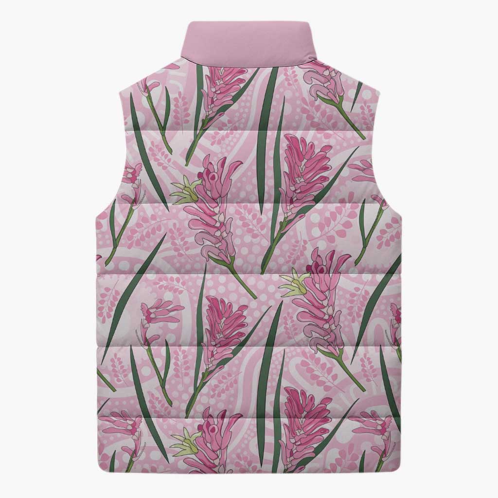 Australia Kangaroo Paws Sleeveless Puffer Jacket Aussie Native Flowers Indigenous Art - Aussie Hoodie