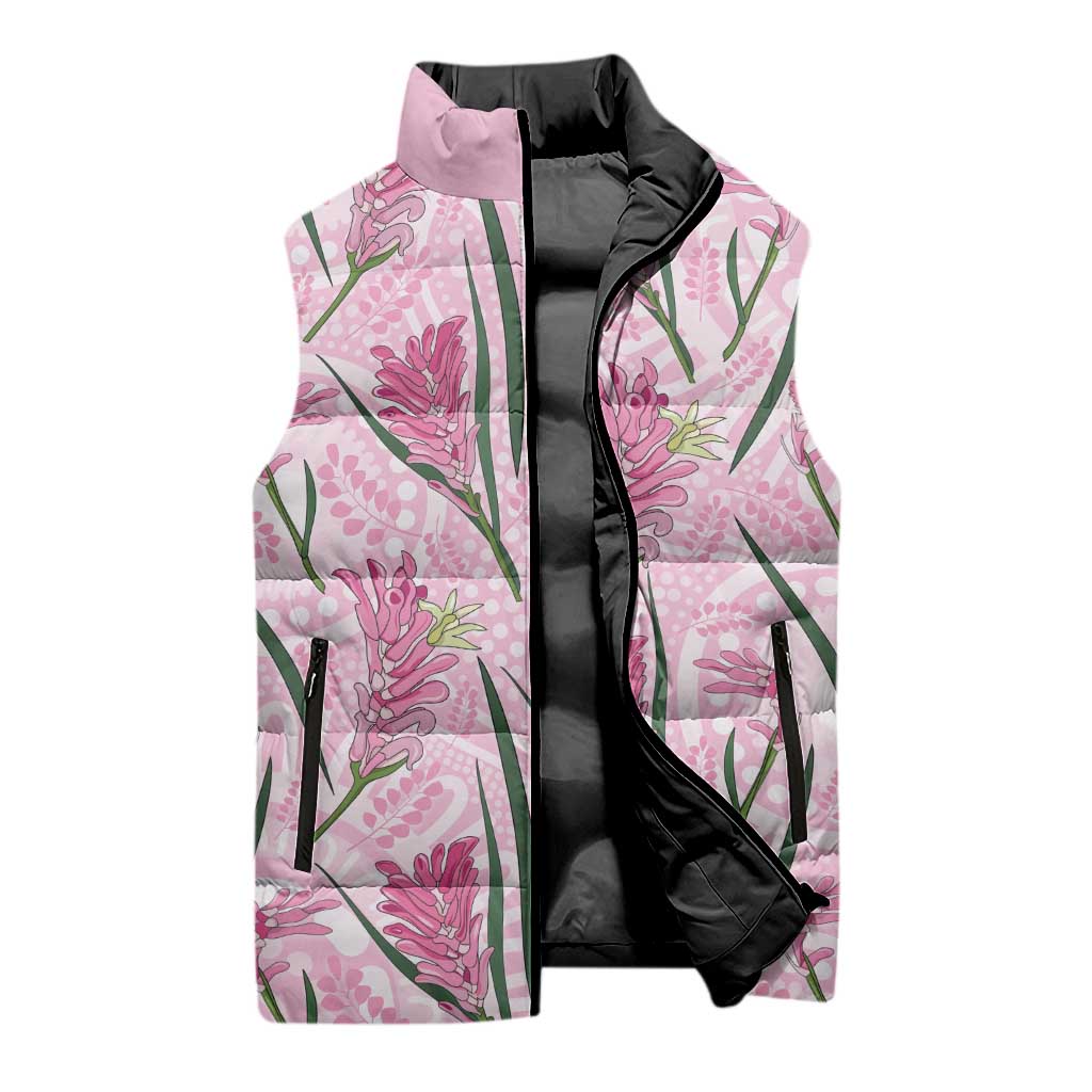 Australia Kangaroo Paws Sleeveless Puffer Jacket Aussie Native Flowers Indigenous Art - Aussie Hoodie