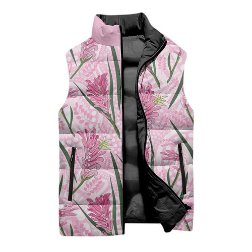 Australia Kangaroo Paws Sleeveless Puffer Jacket Aussie Native Flowers Indigenous Art - Aussie Hoodie