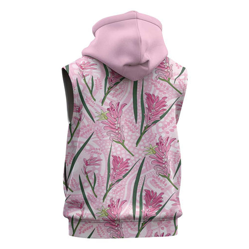 Australia Kangaroo Paws Sleeveless Zip Hoodie Aussie Native Flowers Indigenous Art LT14