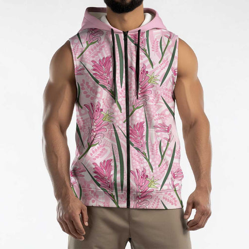 Australia Kangaroo Paws Sleeveless Zip Hoodie Aussie Native Flowers Indigenous Art LT14