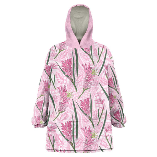 Australia Kangaroo Paws Wearable Blanket Hoodie Aussie Native Flowers Indigenous Art - Aussie Hoodie