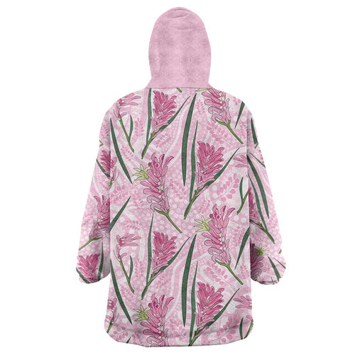 Australia Kangaroo Paws Wearable Blanket Hoodie Aussie Native Flowers Indigenous Art - Aussie Hoodie
