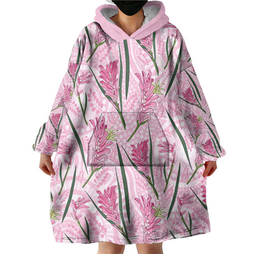 Australia Kangaroo Paws Wearable Blanket Hoodie Aussie Native Flowers Indigenous Art - Aussie Hoodie