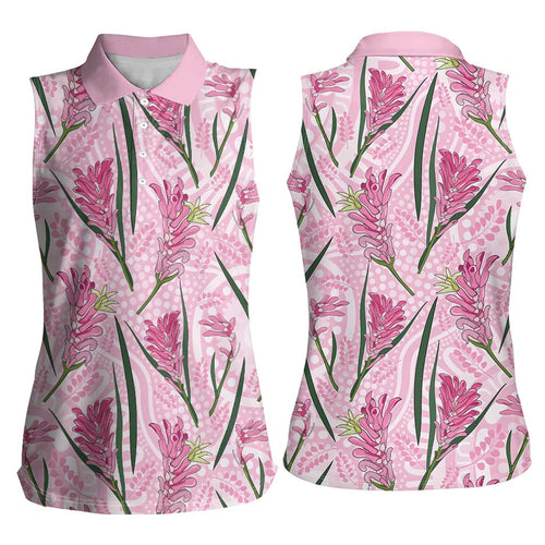 Australia Kangaroo Paws Women Sleeveless Polo Shirt Aussie Native Flowers Indigenous Art - Aussie Hoodie