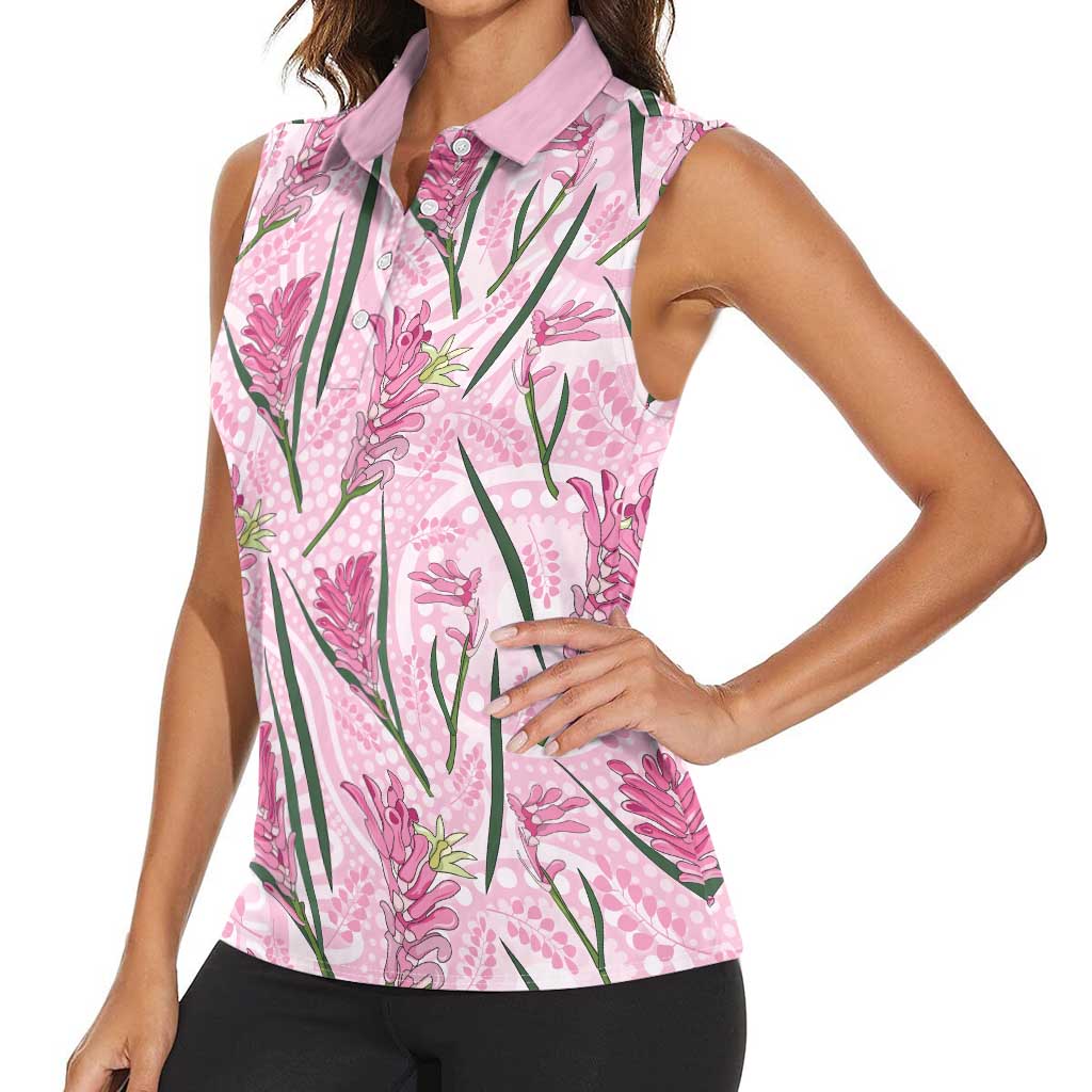 Australia Kangaroo Paws Women Sleeveless Polo Shirt Aussie Native Flowers Indigenous Art - Aussie Hoodie