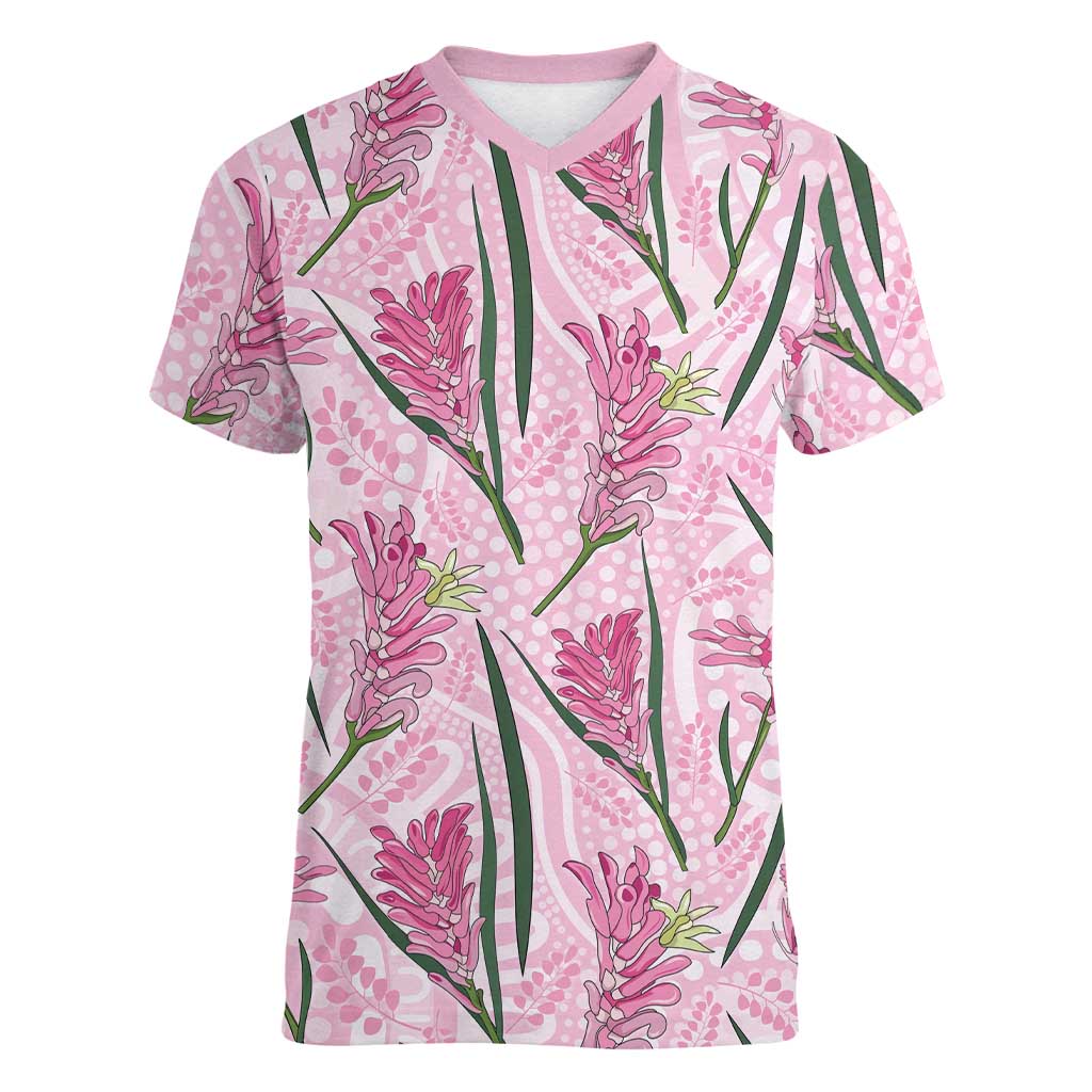 Australia Kangaroo Paws Women V-Neck T-Shirt Aussie Native Flowers Indigenous Art - Aussie Hoodie