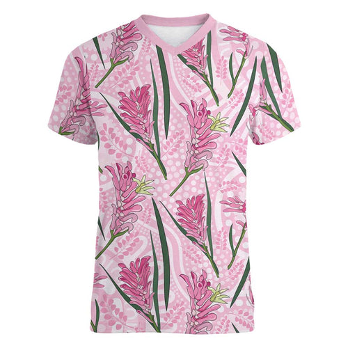 Australia Kangaroo Paws Women V-Neck T-Shirt Aussie Native Flowers Indigenous Art - Aussie Hoodie