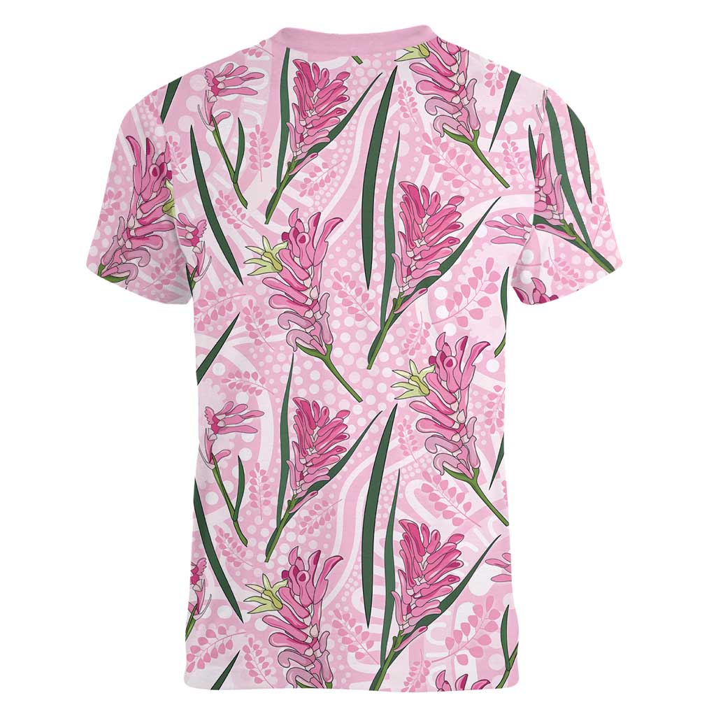 Australia Kangaroo Paws Women V-Neck T-Shirt Aussie Native Flowers Indigenous Art - Aussie Hoodie
