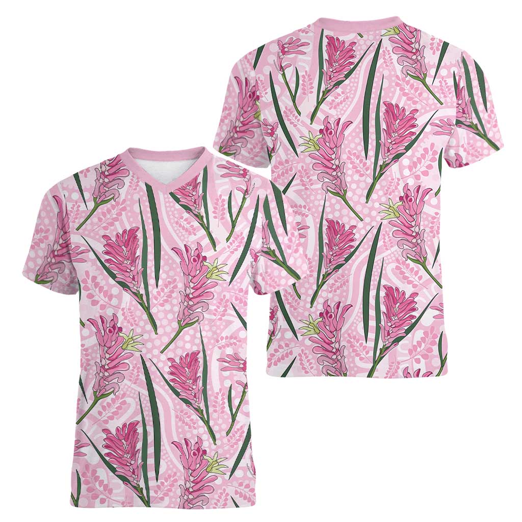 Australia Kangaroo Paws Women V-Neck T-Shirt Aussie Native Flowers Indigenous Art - Aussie Hoodie