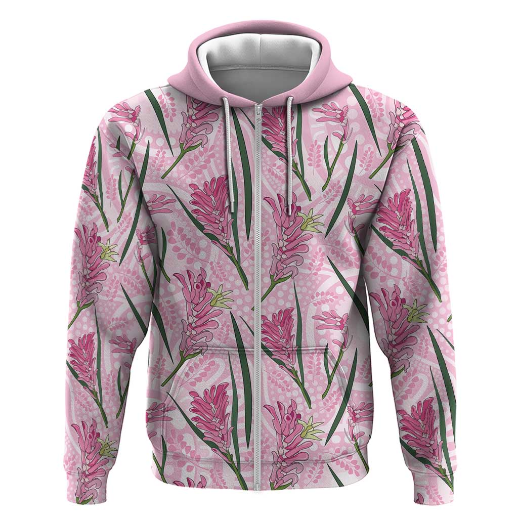 Australia Kangaroo Paws Zip Hoodie Aussie Native Flowers Indigenous Art - Aussie Hoodie