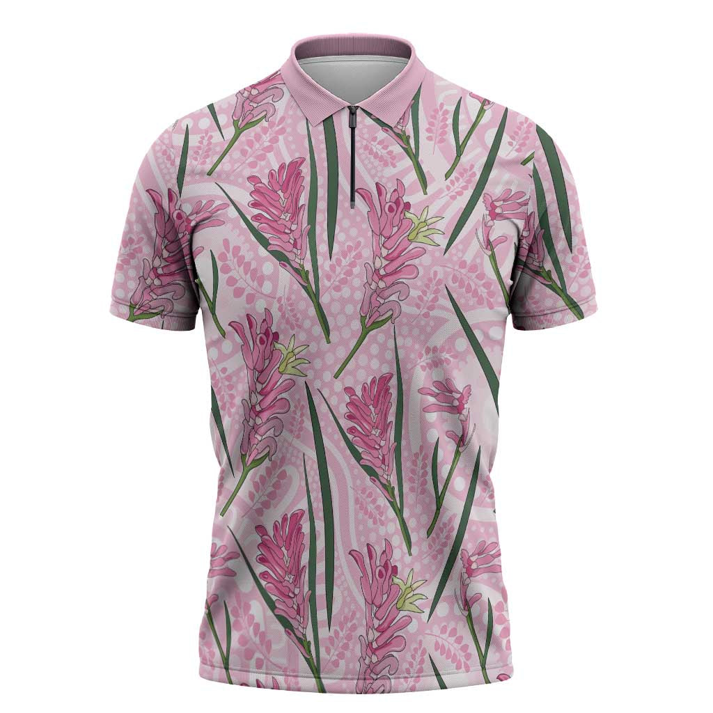 Australia Kangaroo Paws Zipper Polo Shirt Aussie Native Flowers Indigenous Art - Aussie Hoodie