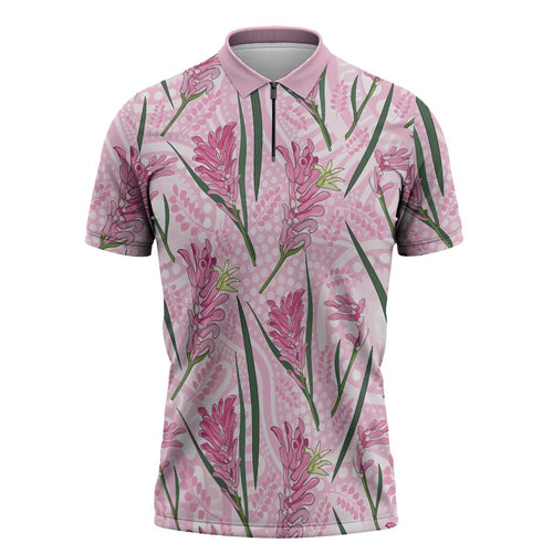 Australia Kangaroo Paws Zipper Polo Shirt Aussie Native Flowers Indigenous Art - Aussie Hoodie