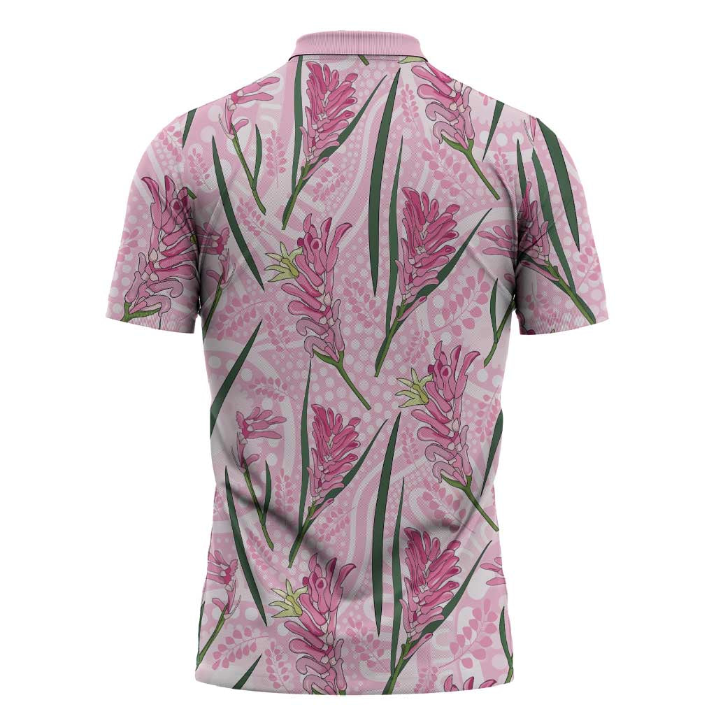 Australia Kangaroo Paws Zipper Polo Shirt Aussie Native Flowers Indigenous Art - Aussie Hoodie