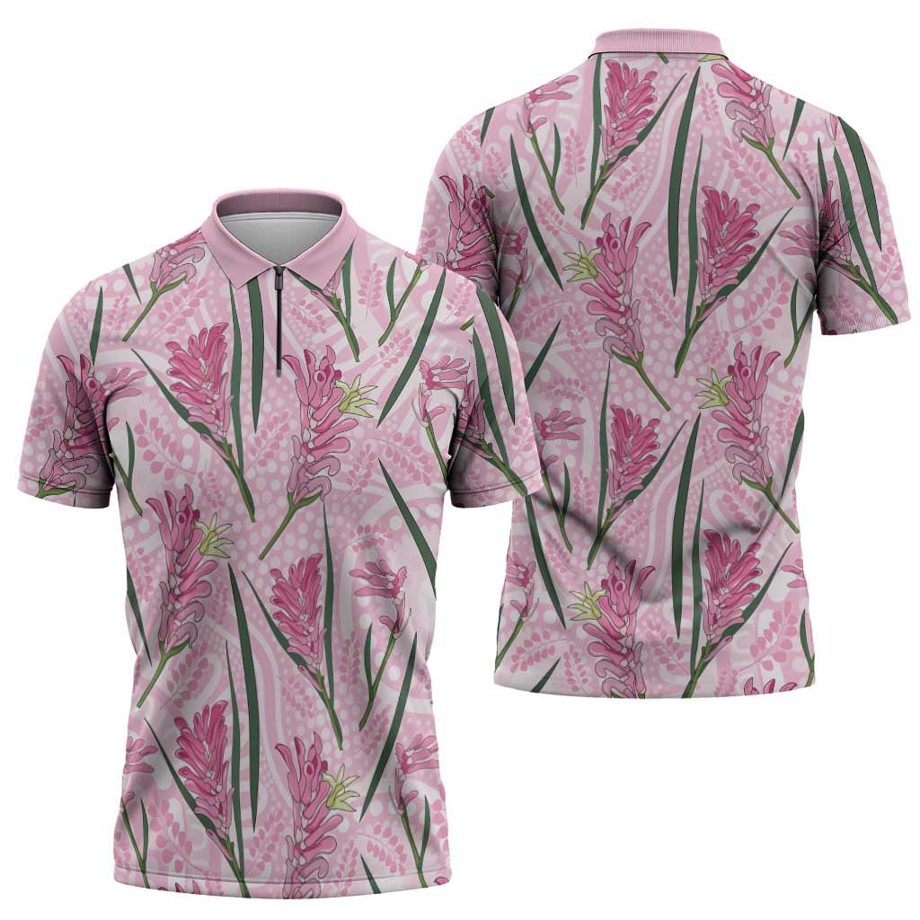 Australia Kangaroo Paws Zipper Polo Shirt Aussie Native Flowers Indigenous Art - Aussie Hoodie