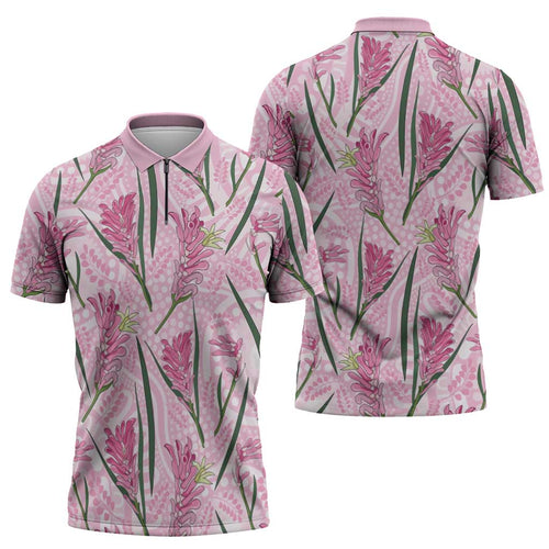Australia Kangaroo Paws Zipper Polo Shirt Aussie Native Flowers Indigenous Art - Aussie Hoodie